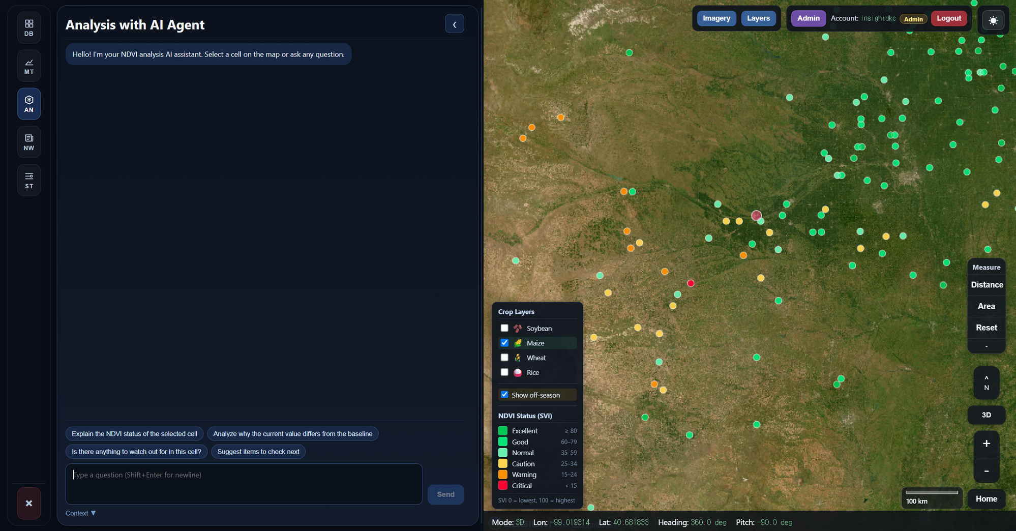 Crop Monitoring — AI analysis agent on high-zoom satellite imagery
